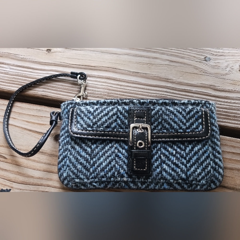 Coach Vintage Tweed Wrislet Wool Blue & Black